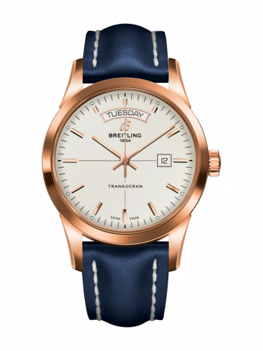 Breitling Transocean Day & Date Red Gold Silver Calf Pin