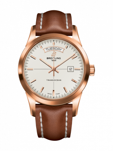 Breitling Transocean Day & Date Red Gold Silver Calf Pin