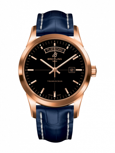 Breitling Transocean Day & Date Red Gold Black Croco Folding