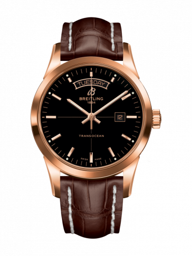 Breitling Transocean Day & Date Red Gold Black Croco Folding
