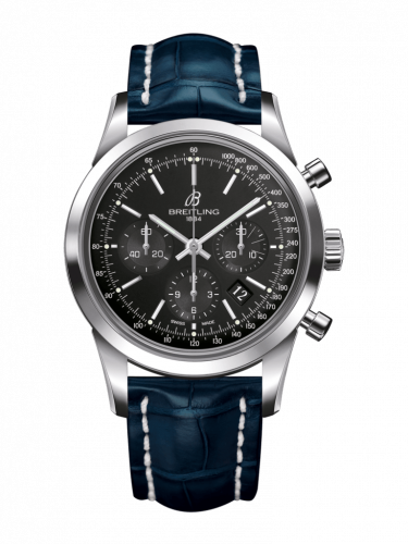 Breitling Transocean Chronograph Stainless Steel Black Croco Folding
