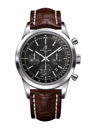 Breitling Transocean Chronograph Stainless Steel Black Croco Folding