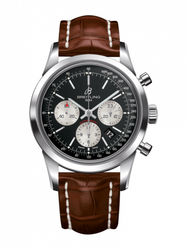 Breitling Transocean Chronograph Stainless Steel Reverse Panda Croco Folding