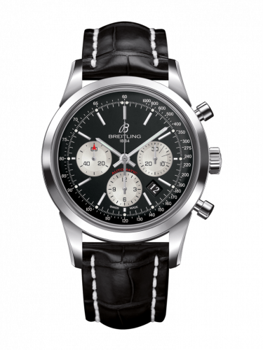 Breitling Transocean Chronograph Stainless Steel Reverse Panda Croco Pin