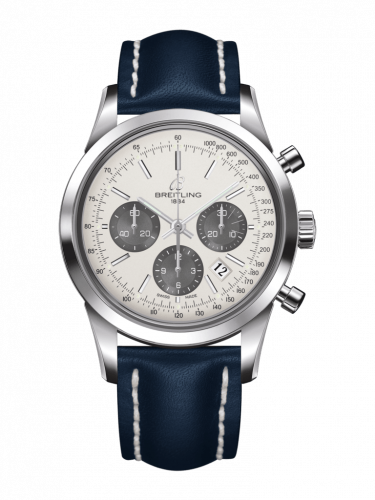Breitling Transocean Chronograph Stainless Steel Panda Calf Folding