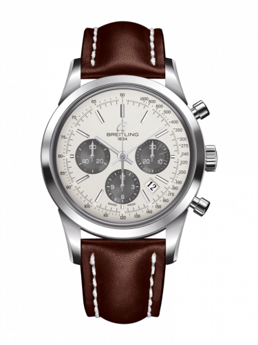Breitling Transocean Chronograph Stainless Steel Panda Calf Folding