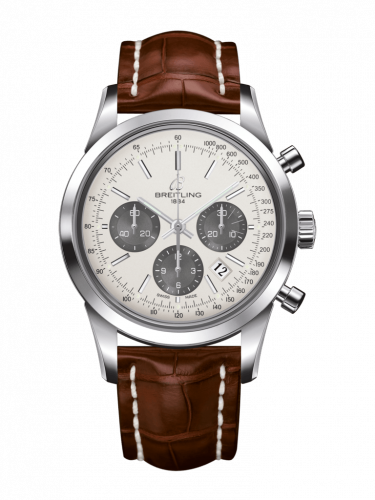 Breitling Transocean Chronograph Stainless Steel Panda Croco Folding