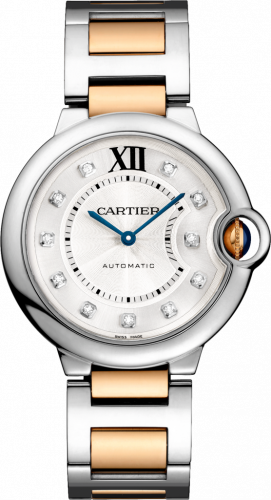 Cartier Ballon Blue de Cartier 36 Automatic Stainless Steel Pink Gold Diamond Bracelet