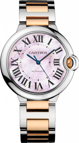 Cartier Ballon Blue de Cartier 36 Automatic Stainless Steel Pink Gold Mother of Pearl Bracelet