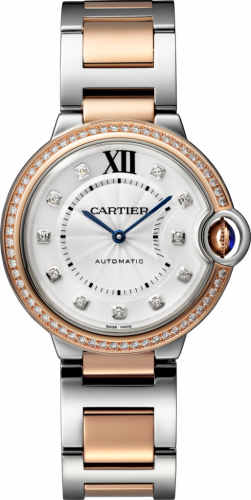 Cartier Ballon Blue de Cartier 36 Automatic Stainless Steel Pink Gold Diamonds Bracelet