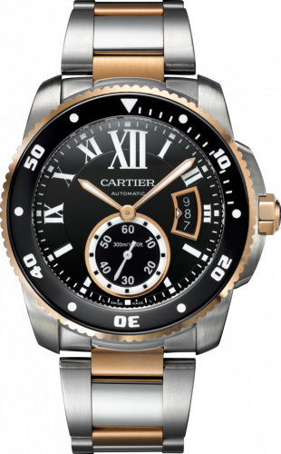 Cartier Calibre de Cartier Diver Stainless Steel Pink Gold Black Bracelet