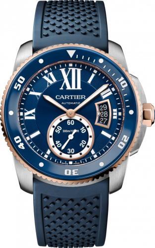 Cartier Calibre de Cartier Diver Stainless Steel Pink Gold Blue Rubber