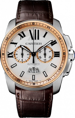 Cartier Calibre de Cartier Chronograph Stainless Steel Pink Gold Silver