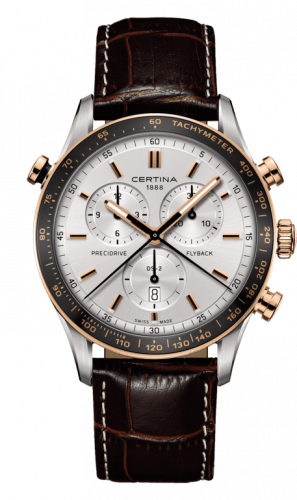 Certina DS 2 Chronograph Flyback Stainless Steel Rose Gold PVD Silver Strap