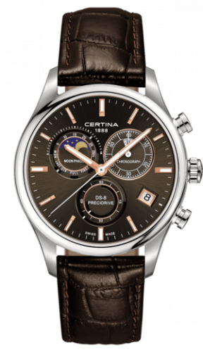 Certina DS-8 Chronograph Moon Phase Stainless Steel Brown Strap
