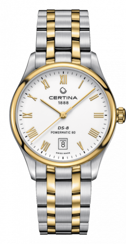 Certina DS-8 Powermatic Stainless Steel Yellow Gold PVD White Bracelet