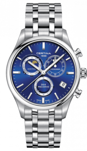 Certina DS-8 Chronograph Moon Phase Stainless Steel Blue Bracelet