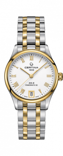 Certina DS-8 Powermatic 80 Lady Stainless Steel Yellow Gold PVD White Bracelet