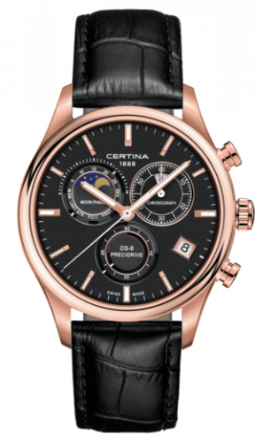 Certina DS-8 Chronograph Moon Phase PVD Rose Black Strap