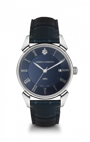 Cuervo y Sobrinos Historiador Segundos Centrales Stainless Steel Blue Alligator
