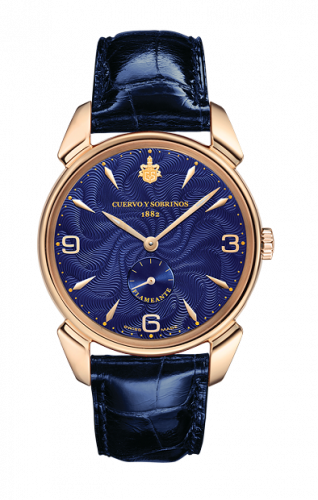 Cuervo y Sobrinos Historiador Flameante Rose Gold Blue Alligator