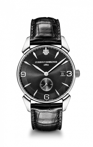 Cuervo y Sobrinos Historiador Segundos Pequeños Vintage Stainless Steel Black Alligator