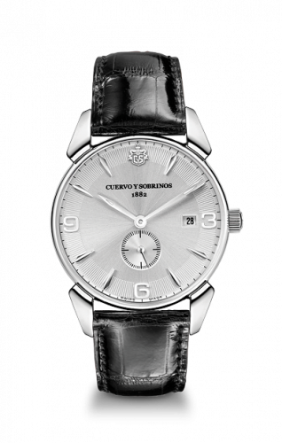 Cuervo y Sobrinos Historiador Segundos Pequeños Vintage Stainless Steel Silver Alligator