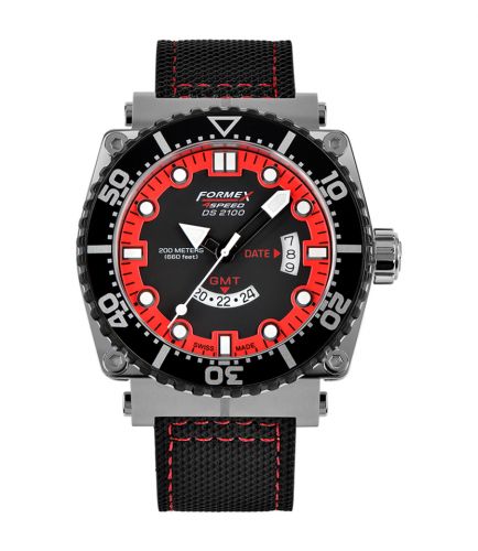 Formex Diver Quartz GMT Black - Red Calf