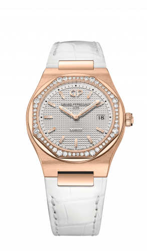 Girard-Perregaux Laureato 34 Quartz Pink Gold Diamond Silver Alligator