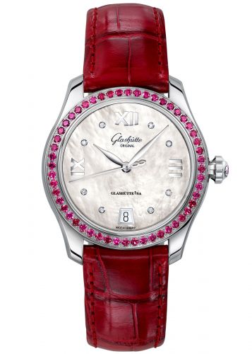 Glashütte Original Lady Serenade Stainless Steel Ruby MOP Alligator Folding