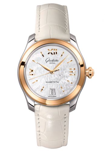 Glashütte Original Lady Serenade Stainless Steel Rose Gold MOP Alligator Folding