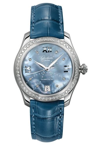 Glashütte Original Lady Serenade Stainless Steel Diamond Blue MOP - Index Line Alligator Folding