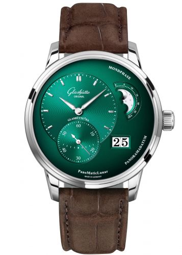 Glashütte Original PanoMatic Lunar Stainless Steel Green Alligator Pin