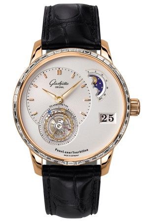 Glashütte Original PanoLunar Tourbillon Red Gold Baguette Silver Alligator Folding