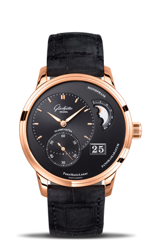 Glashütte Original PanoMatic Lunar Red Gold Black Alligator Folding