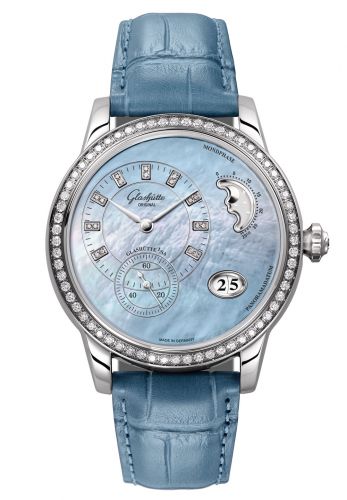 Glashütte Original PanoMatic Luna Stainless Steel Diamond Blue MOP Alligator Pin