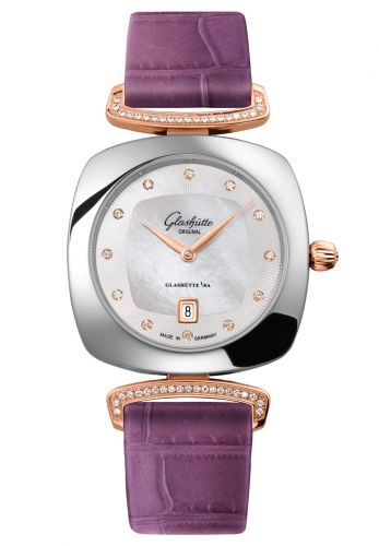 Glashütte Original Pavonina Date Stainless Steel Red Gold Diamond MOP Alligator