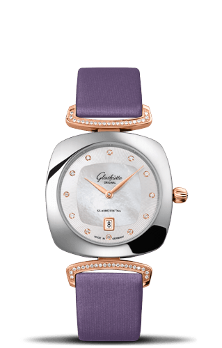Glashütte Original Pavonina Date Stainless Steel Red Gold Diamond MOP Satin
