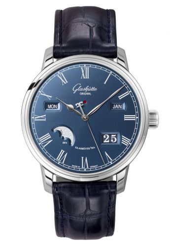 Glashütte Original Senator Perpetual Calendar Stainless Steel Blue Alligator Folding