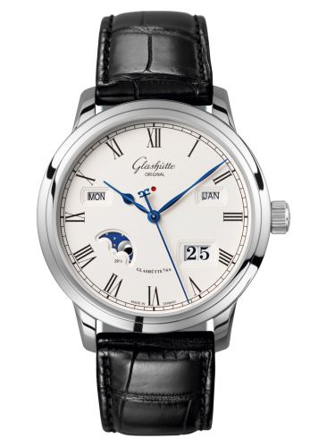 Glashütte Original Senator Perpetual Calendar Stainless Steel Silver Alligator Folding