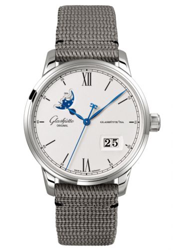 Glashütte Original Senator Excellence Panorama Date Moonphase Stainless Steel Silver Synthetic
