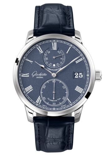 Glashütte Original Senator Chronometer White Gold Blue Alligator Folding