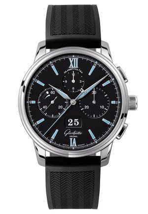 Glashütte Original Senator Chronograph Panorama Date Stainless Steel Black Rubber Folding
