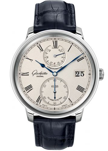 Glashütte Original Senator Chronometer White Gold Silver Alligator Folding