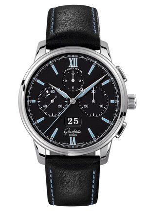 Glashütte Original Senator Chronograph Panorama Date Stainless Steel Black Calf Folding