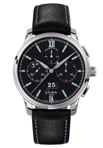 Glashütte Original Senator Chronograph Panorama Date Stainless Steel Black Calf Folding