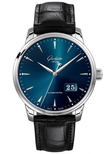 Glashütte Original Senator Excellence Panorama Date Stainless Steel Blue Alligator Folding