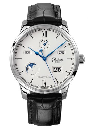 Glashütte Original Senator Excellence Perpetual Calendar Stainless Steel Silver Alligator Pin
