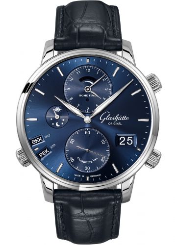Glashütte Original Senator Cosmopolite Stainless Steel Blue Alligator Folding