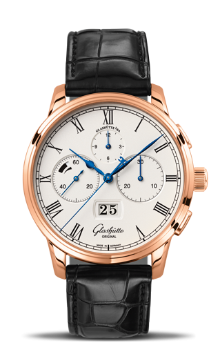 Glashütte Original Senator Chronograph Panorama Date Red Gold Silver Alligator Folding